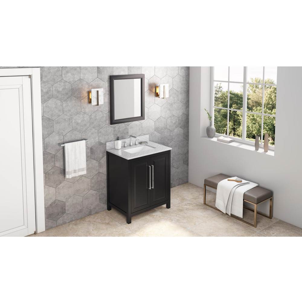 30'' Black Cade Vanity, White Carrara Marble Vanity Top, undermount rectangle bowl