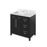 Jeffrey Alexander - 36'' Black Cade Vanity, left offset, Calacatta Vienna Quartz Vanity Top, undermount rectangle bowl - Black