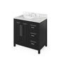 Jeffrey Alexander - 36'' Black Cade Vanity, left offset, Calacatta Vienna Quartz Vanity Top, undermount rectangle bowl - Black