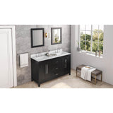 60'' Black Cade Vanity, double bowl, White Carrara Marble Vanity Top, two undermount rectangle bowls