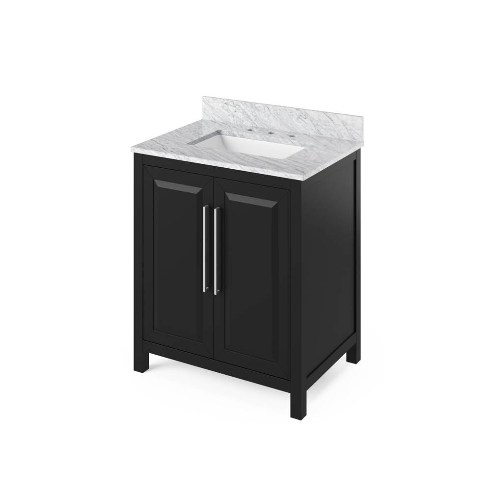 Jeffrey Alexander - 30'' Black Cade Vanity, White Carrara Marble Vanity Top, undermount rectangle bowl - Black