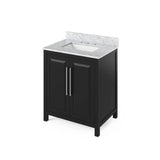 Jeffrey Alexander - 30'' Black Cade Vanity, White Carrara Marble Vanity Top, undermount rectangle bowl - Black
