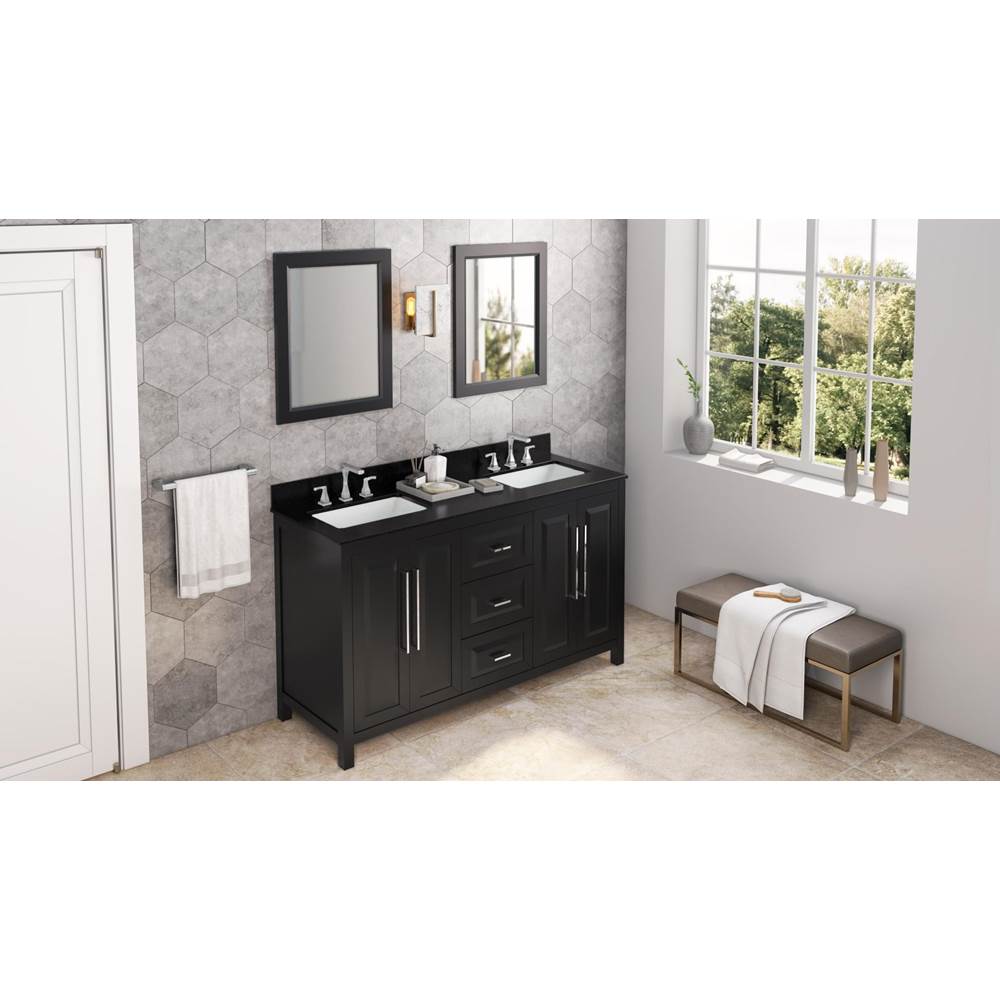 60'' Black Cade Vanity, double bowl, Black Granite Vanity Top, two undermount rectangle bowls
