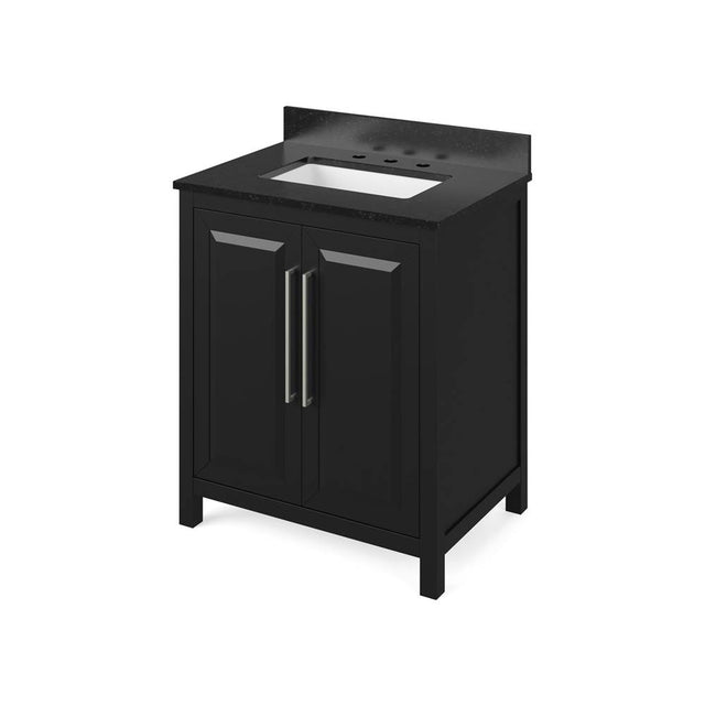 Jeffrey Alexander - 30'' Black Cade Vanity, Black Granite Vanity Top, undermount rectangle bowl - Black