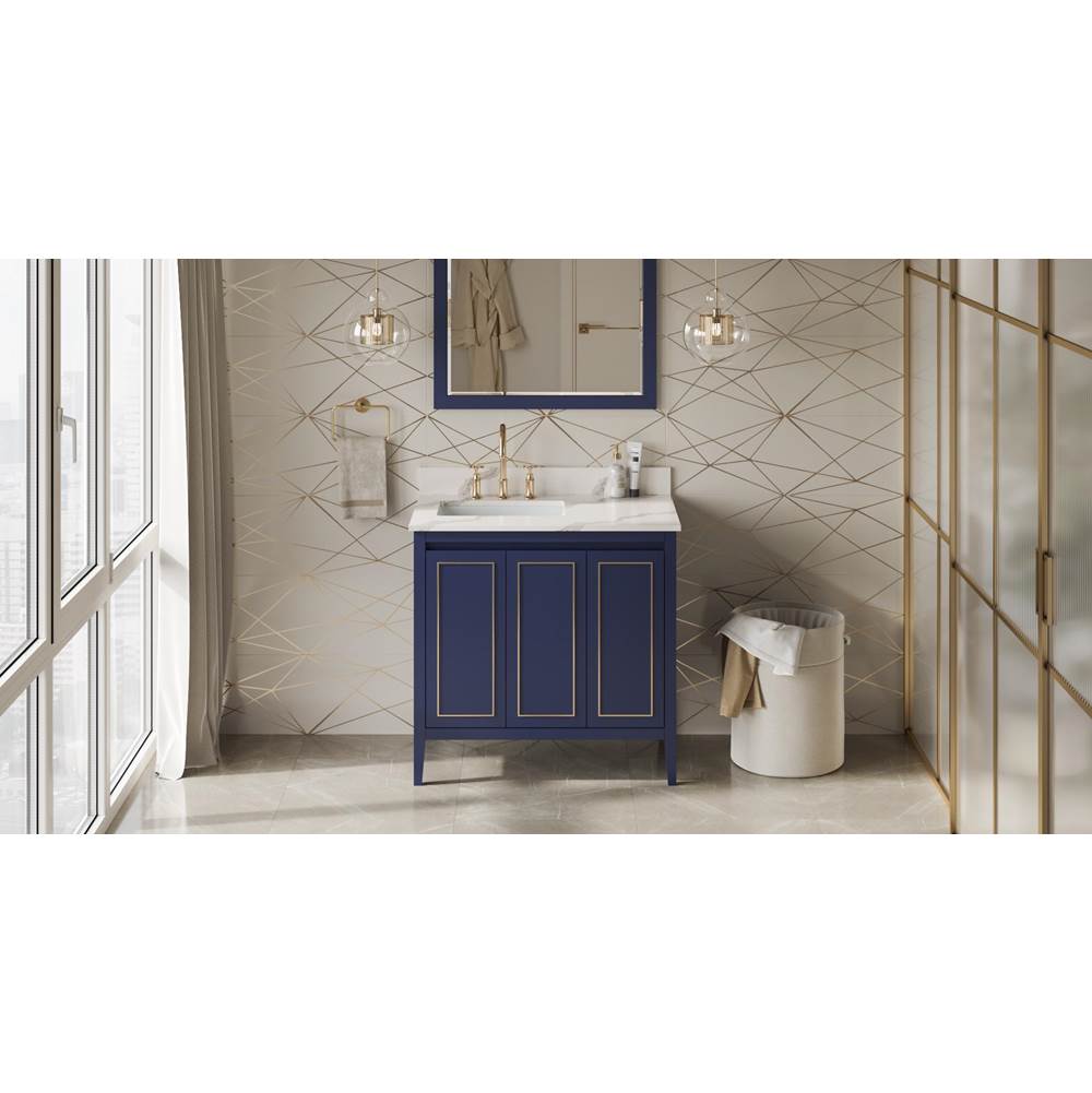 Jeffrey Alexander - 36'' Hale Blue Percival Vanity, Left Offset, Calacatta Vienna Quartz Vanity Top, Undermount Rectangle Bowl - Hale Blue