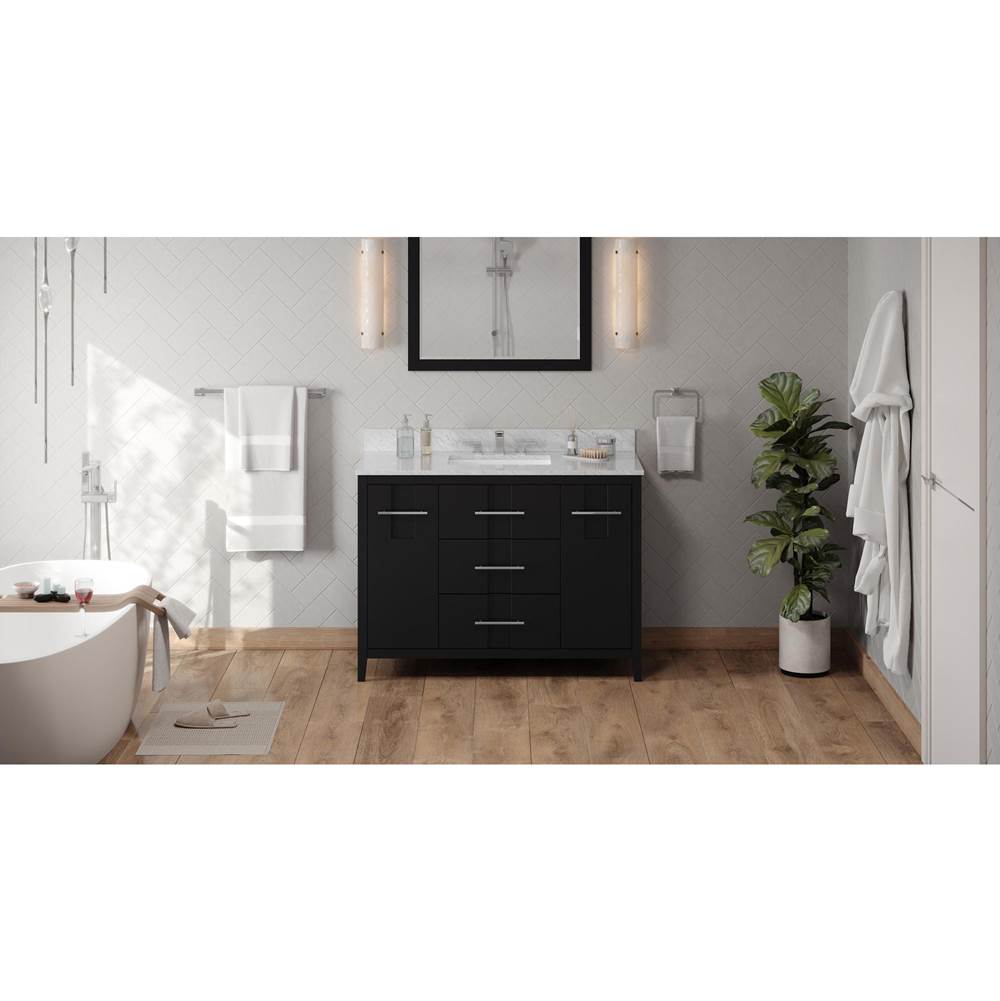 Jeffrey Alexander - 48'' Black Katara Vanity, White Carrara Marble Vanity Top, Undermount Rectangle Bowl - Black