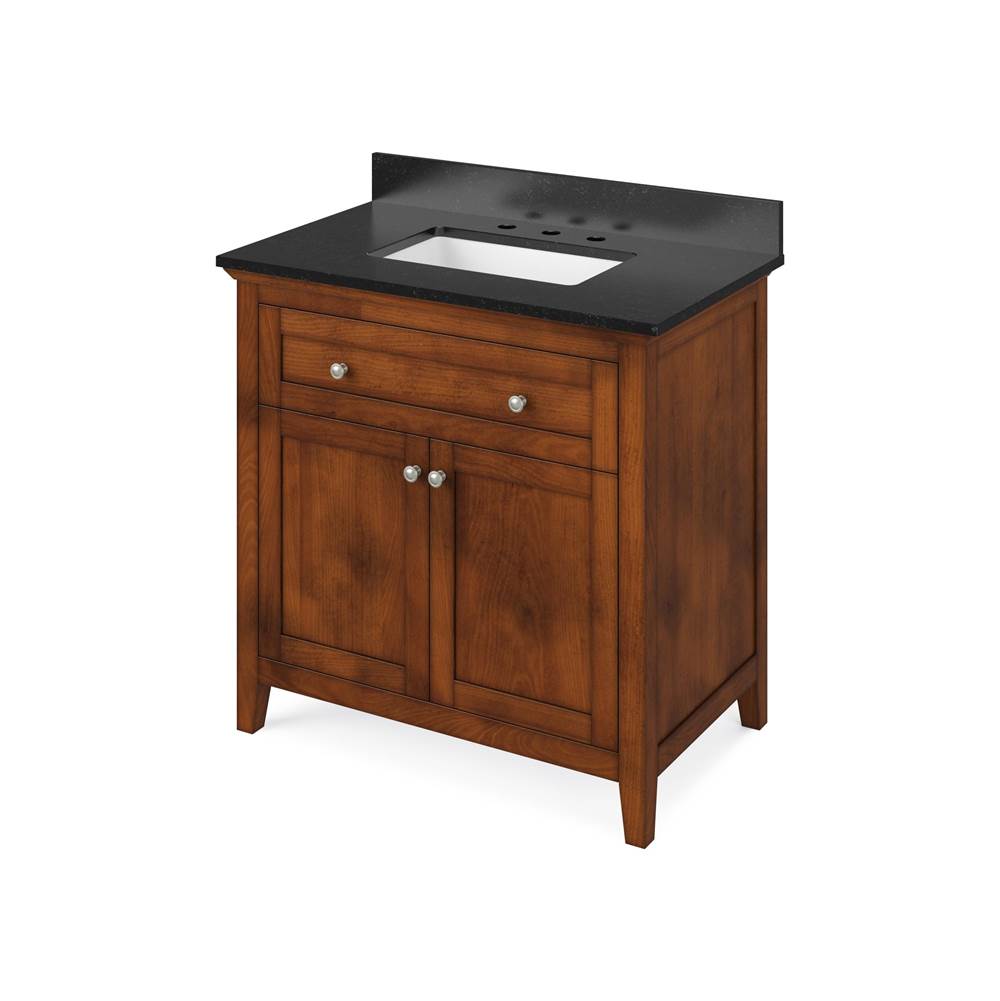 Jeffrey Alexander - 36'' Chocolate Chatham Vanity, Black Granite Vanity Top, undermount rectangle bowl - Chocolate