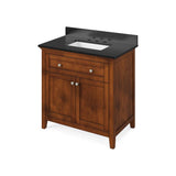 Jeffrey Alexander - 36'' Chocolate Chatham Vanity, Black Granite Vanity Top, undermount rectangle bowl - Chocolate