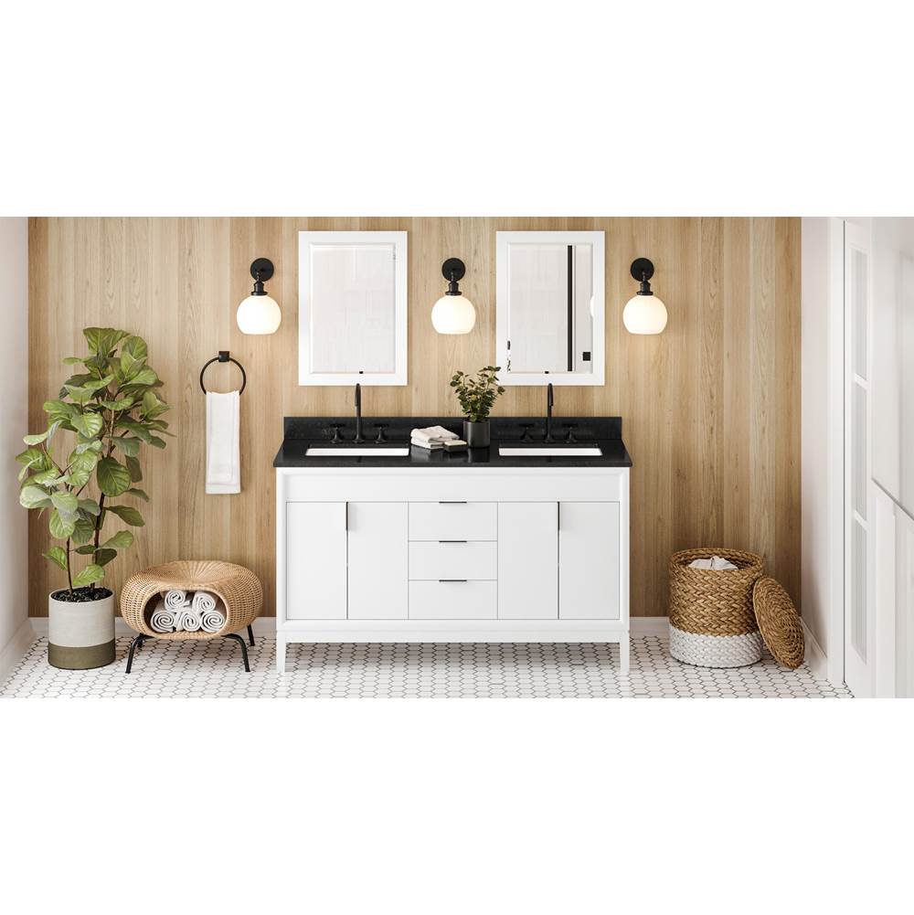 Jeffrey Alexander - 60'' White Theodora Vanity, Double Bowl, Black Granite Vanity Top, Two Undermount Rectangle Bowls - White