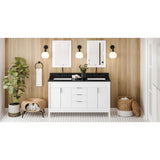 Jeffrey Alexander - 60'' White Theodora Vanity, Double Bowl, Black Granite Vanity Top, Two Undermount Rectangle Bowls - White