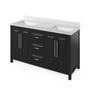 Jeffrey Alexander - 60'' Black Cade Vanity, double bowl, White Carrara Marble Vanity Top, two undermount rectangle bowls - Black