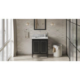 Jeffrey Alexander - 30'' Black Percival Vanity, White Carrara Marble Vanity Top, Undermount Rectangle Bowl - Black