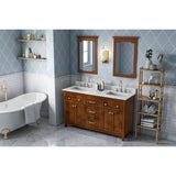 60'' Chocolate Chatham Vanity, double bowl, White Carrara Marble Vanity Top, two undermount rectangle bowls