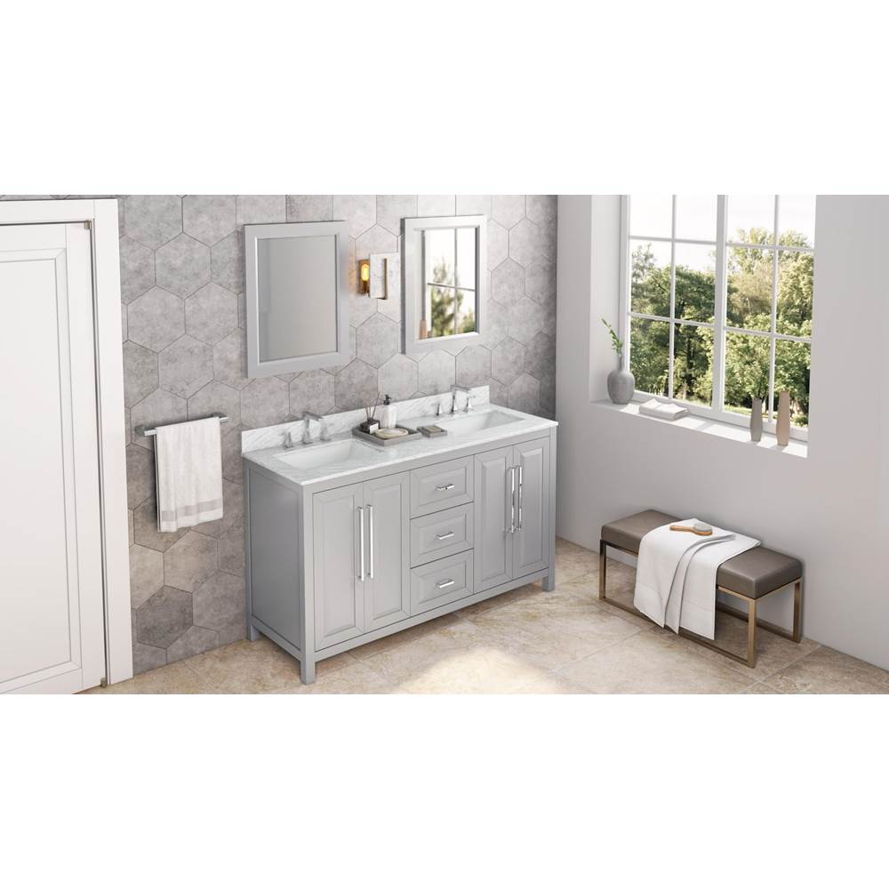 60'' Black Cade Vanity, double bowl, White Carrara Marble Vanity Top, two undermount rectangle bowls