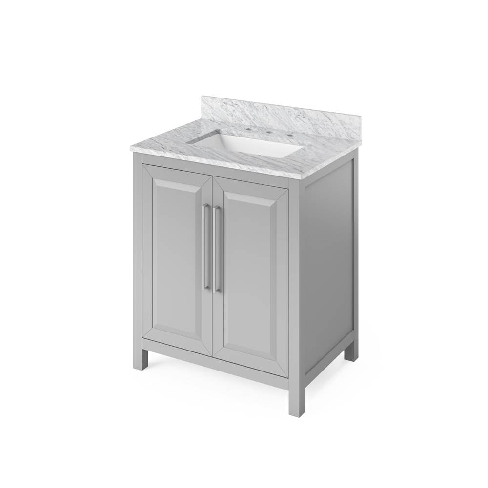 Jeffrey Alexander - 30'' Grey Cade Vanity, White Carrara Marble Vanity Top, undermount rectangle bowl - Grey