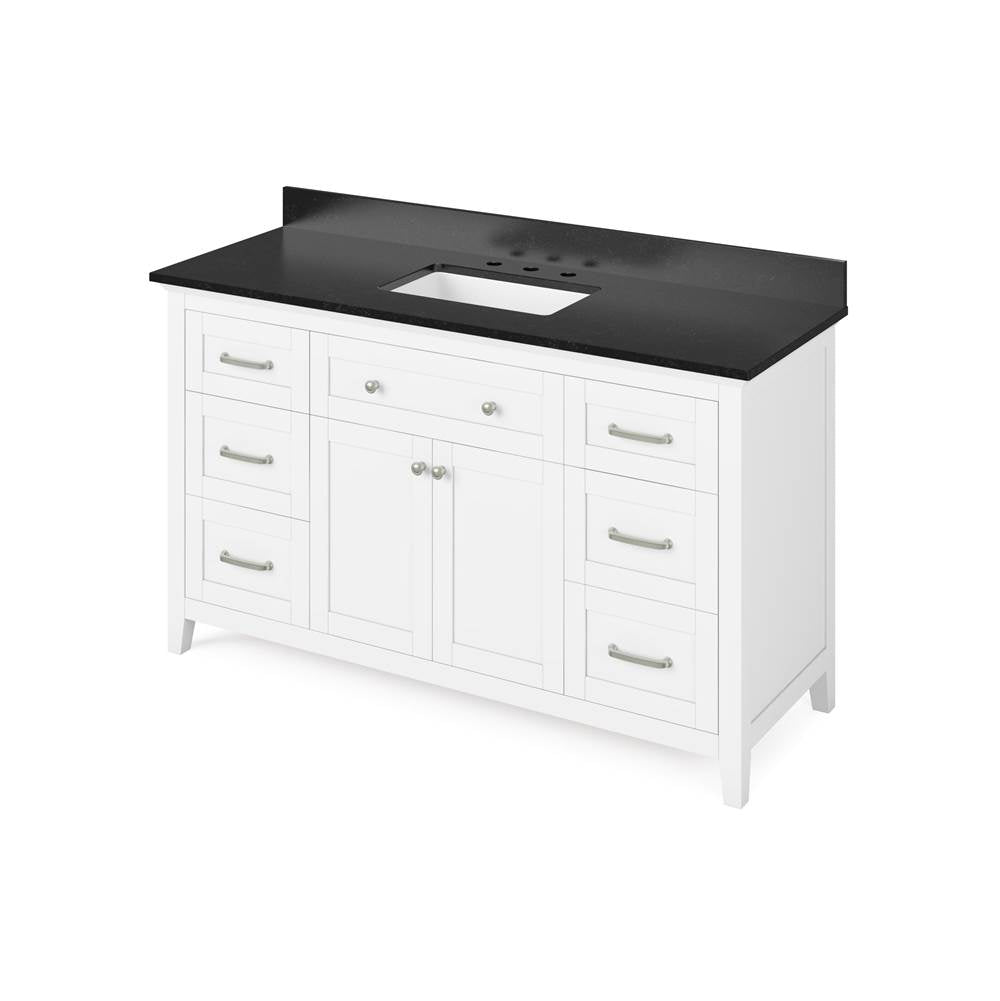 Jeffrey Alexander - 60'' White Chatham Vanity, Black Granite Vanity Top, undermount rectangle bowl - White