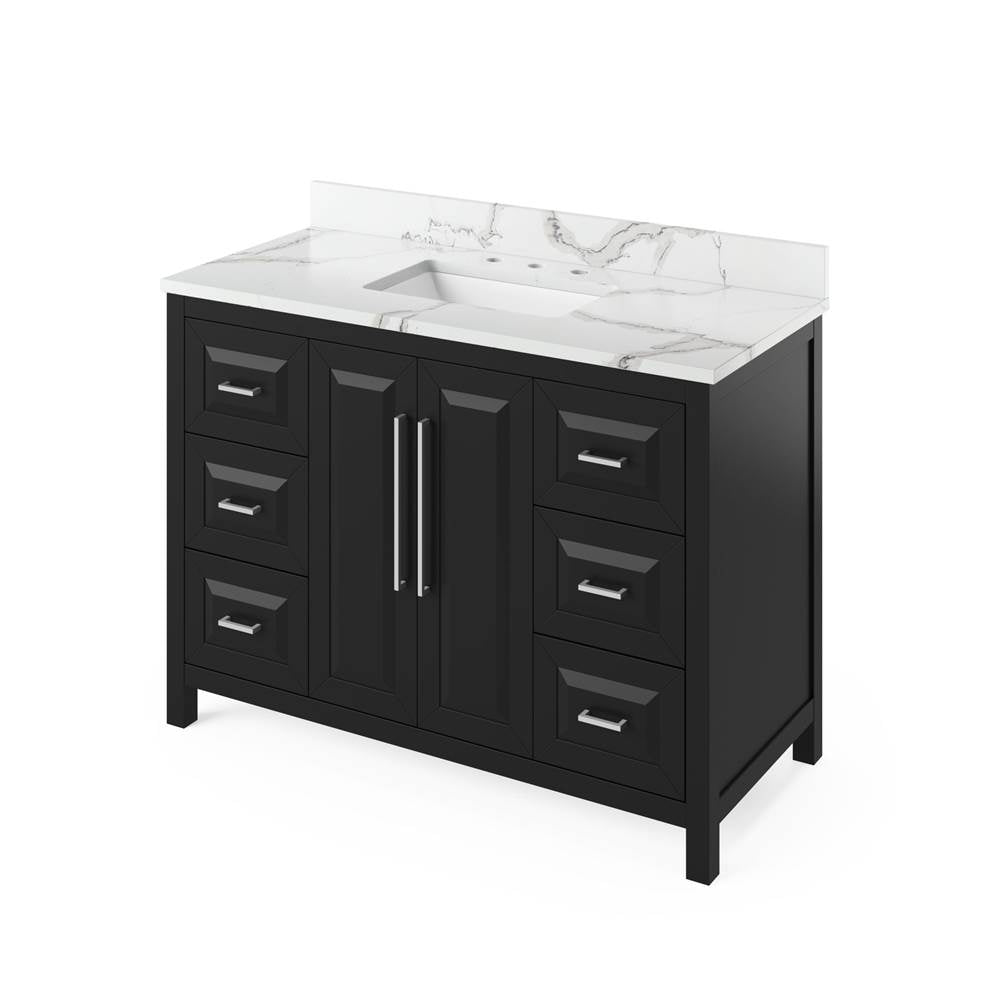 Jeffrey Alexander - 48'' Black Cade Vanity, Calacatta Vienna Quartz Vanity Top, undermount rectangle bowl - Black