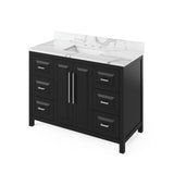 Jeffrey Alexander - 48'' Black Cade Vanity, Calacatta Vienna Quartz Vanity Top, undermount rectangle bowl - Black