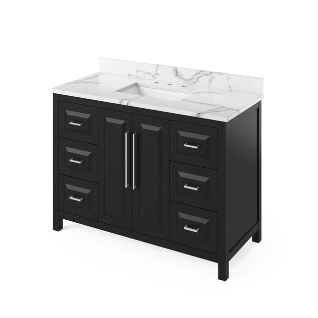 Jeffrey Alexander - 48'' Black Cade Vanity, Calacatta Vienna Quartz Vanity Top, undermount rectangle bowl - Black