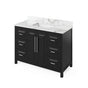 Jeffrey Alexander - 48'' Black Cade Vanity, Calacatta Vienna Quartz Vanity Top, undermount rectangle bowl - Black