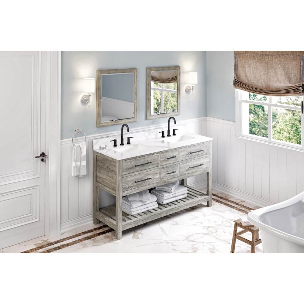 Jeffrey Alexander - 60'' Weathered Grey Wavecrest Vanity, Double Bowl, Calacatta Vienna Quartz Vanity Top, Two Undermount Rectangle Bowls - Weathered Grey