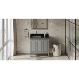 Jeffrey Alexander - 36'' Grey Percival Vanity, Left Offset, Black Granite Vanity Top, Undermount Rectangle Bowl - Grey