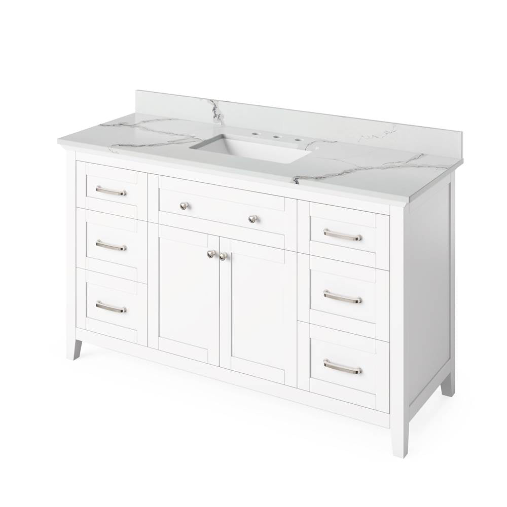 Jeffrey Alexander - 60'' White Chatham Vanity, Calacatta Vienna Quartz Vanity Top, undermount rectangle bowl - White