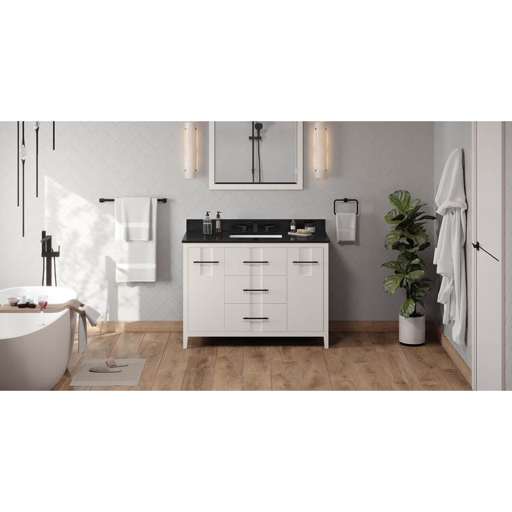 Jeffrey Alexander - 48'' White Katara Vanity, Black Granite Vanity Top, Undermount Rectangle Bowl - White