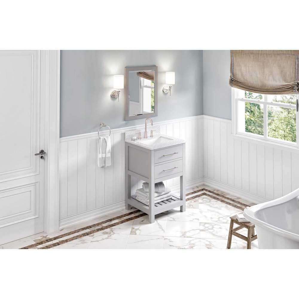 Jeffrey Alexander - 24'' Grey Wavecrest Vanity, White Carrara Marble Vanity Top, undermount rectangle bowl - Grey