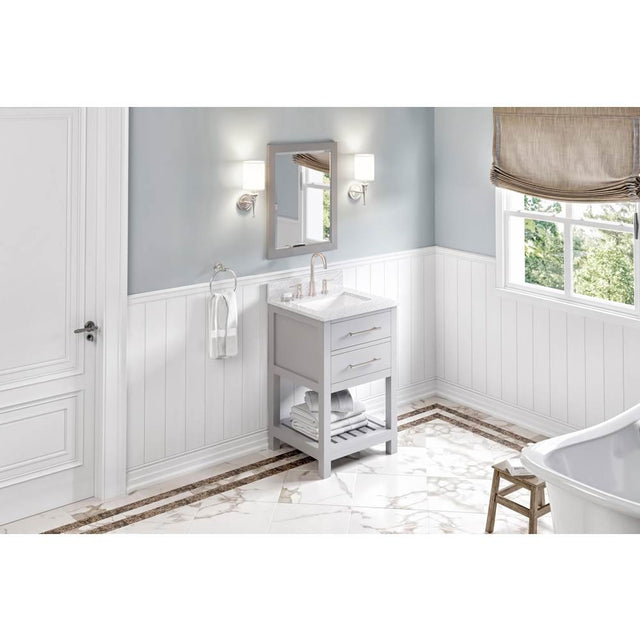 Jeffrey Alexander - 24'' Grey Wavecrest Vanity, White Carrara Marble Vanity Top, undermount rectangle bowl - Grey