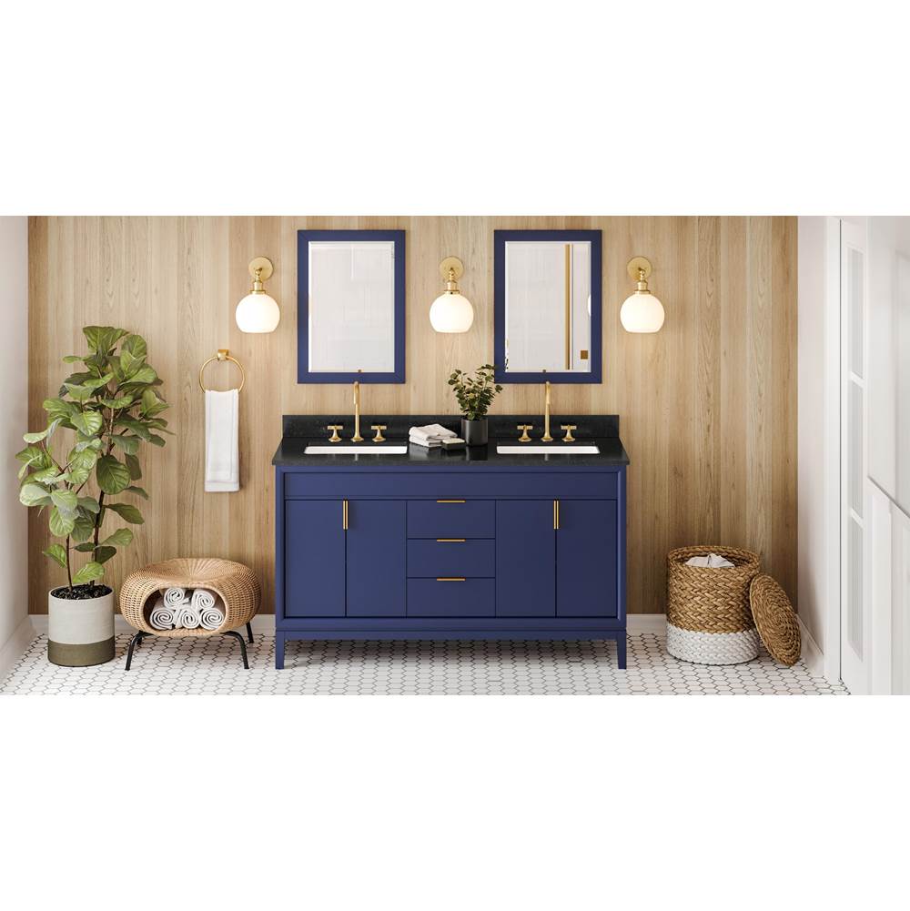 Jeffrey Alexander - 60'' Hale Blue Theodora Vanity, Double Bowl, Black Granite Vanity Top, Two Undermount Rectangle Bowls - Hale Blue