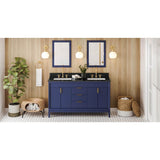 Jeffrey Alexander - 60'' Hale Blue Theodora Vanity, Double Bowl, Black Granite Vanity Top, Two Undermount Rectangle Bowls - Hale Blue