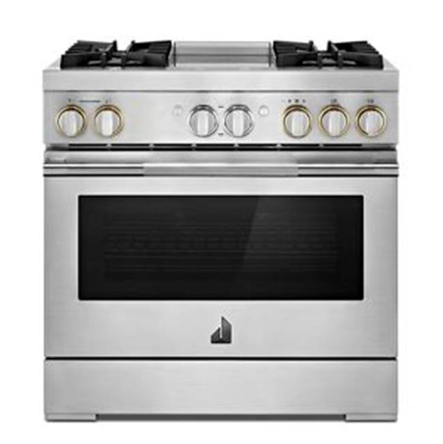 Jenn-Air - 36'' Pro-Range Dual Fuel, Steam, Rise Style, Griddle, 2-20K, 15K, 5K, Dual Fan Multi-Mode True Convection