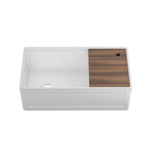 Home Refinements by Julien - Fira Sink W/ Ledge Under. Reversible Apron, White, Single 36X19X11-1/2