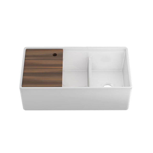 Home Refinements by Julien - Fira Sink W/ Ledge Under., White, Double Unequal 36X19X11-1/2