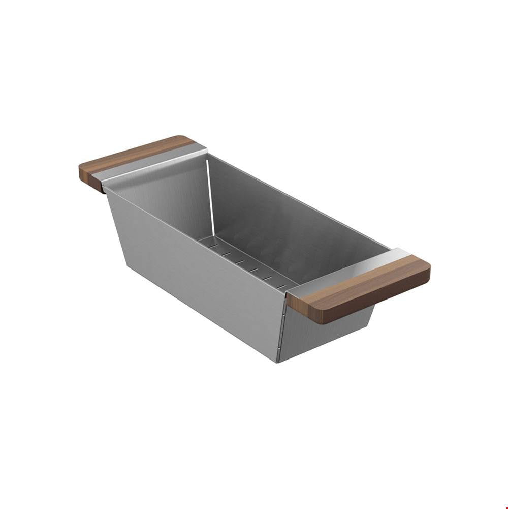 Home Refinements by Julien - Colander For Fira Sink W/Ledge, Walnut Handles, 6X17-1/4X4-1/4