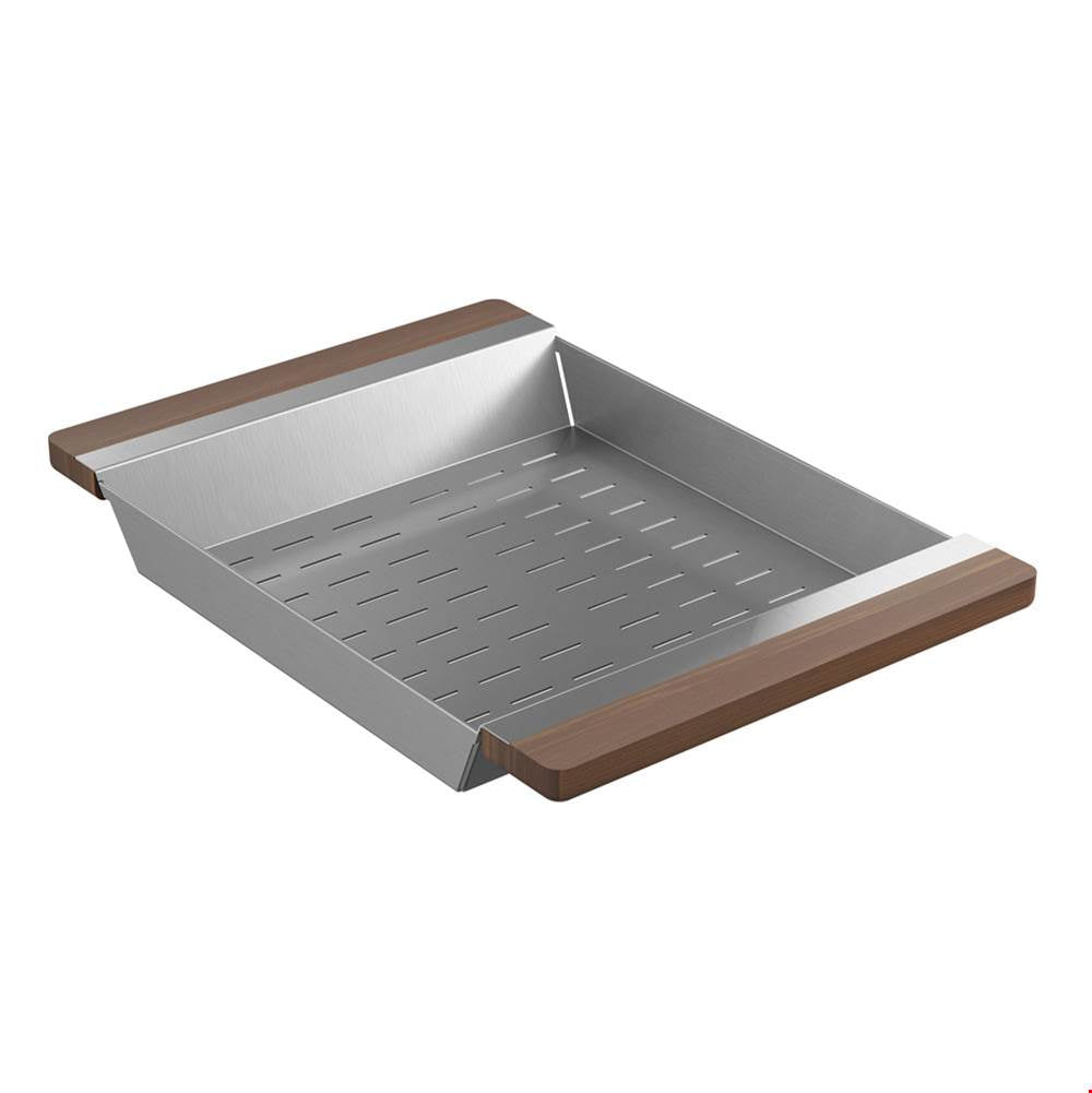 Home Refinements by Julien - Colander For Fira Sink W/Ledge, Walnut Handles, 12X17-1/4X2-1/4