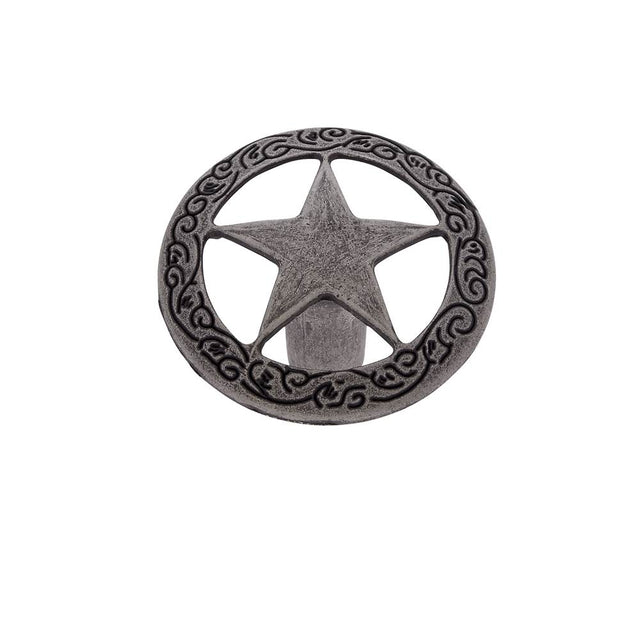 JVJ Hardware - Lone Star Collection Antique Nickel Finish 1-7/16'' Medium Star Knob with Braided Edge, Composition Zamac - Antique Satin Nickel
