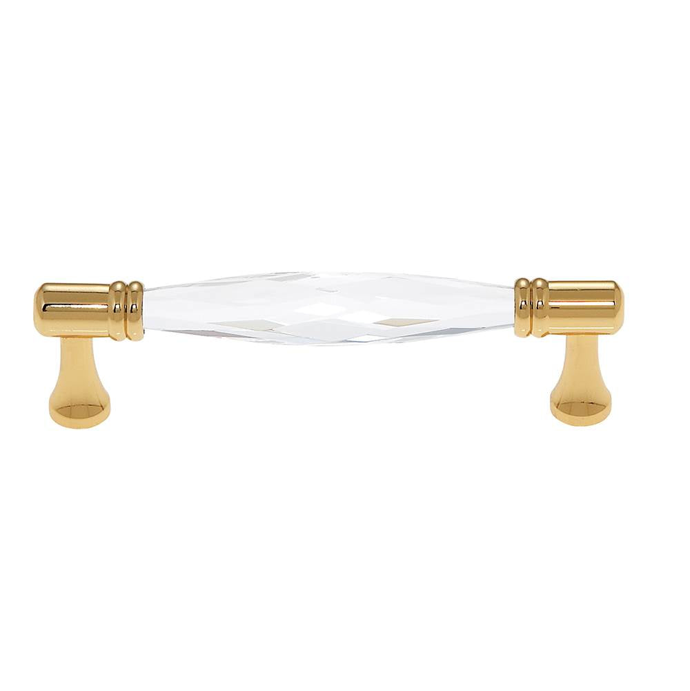 JVJ Hardware - Pure Elegance Collection 24K Gold Finish 96 mm c/c Faceted 31 percent Leaded Crystal Pull, Composition Leaded Crystal and Solid Brass - 24k Gold