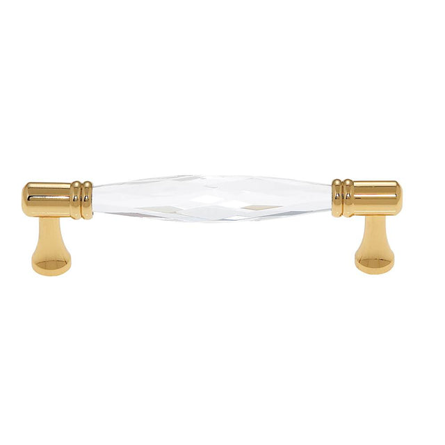 JVJ Hardware - Pure Elegance Collection 24K Gold Finish 96 mm c/c Faceted 31 percent Leaded Crystal Pull, Composition Leaded Crystal and Solid Brass - 24k Gold