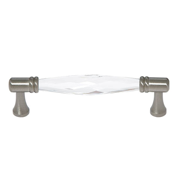 JVJ Hardware - Pure Elegance Collection Satin Nickel Finish 96 mm c/c Faceted 31 percent Leaded Crystal Pull, Composition Leaded Crystal and Solid Brass - Satin Nickel