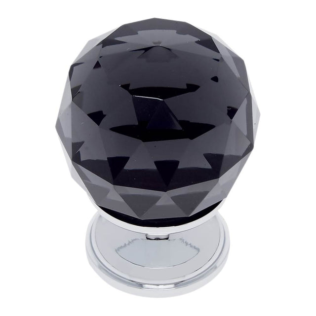 JVJ Hardware - Pure Elegance Collection Polished Chrome Finish 30 mm (1-3/16'') Round Faceted 31 percent Leaded Smoked Crystal Knob - Polished Chrome