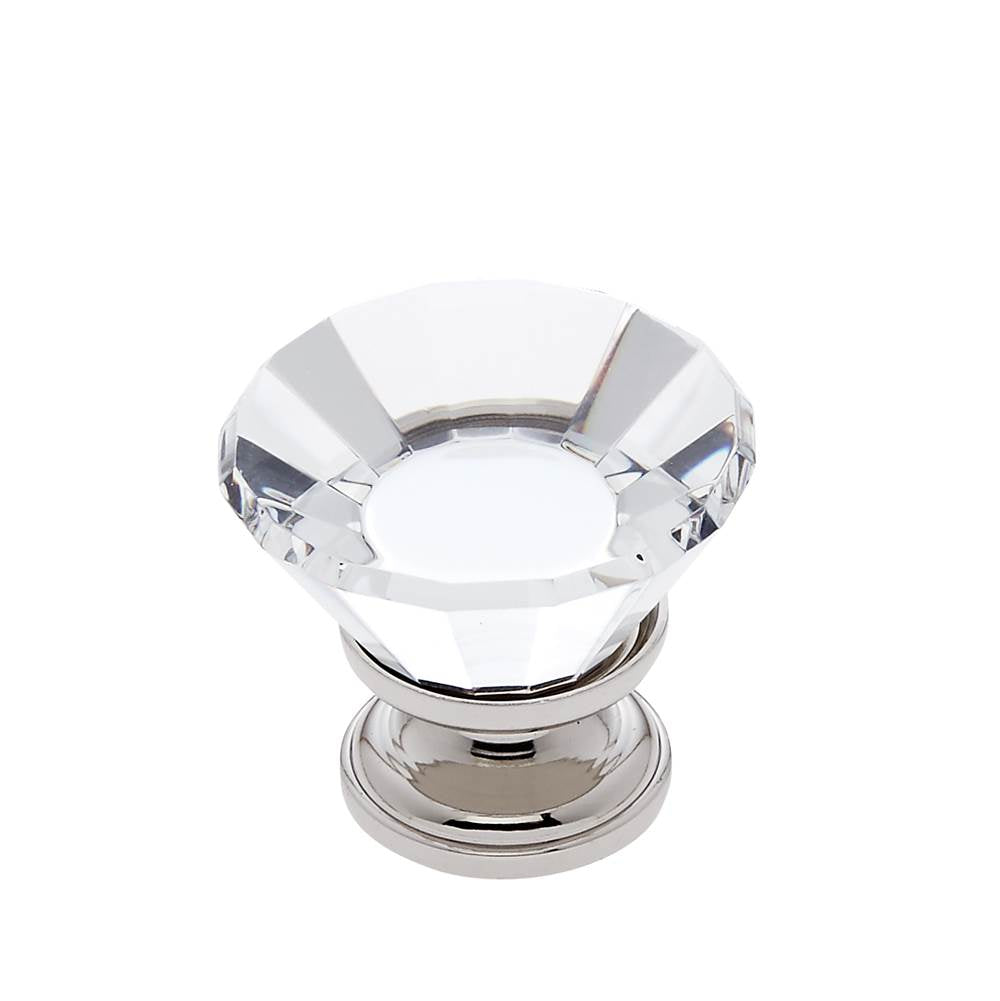 JVJ Hardware - Pure Elegance Collection Polished Nickel Finish 30 mm (1-3/16'') Flat Top 31 percent Leaded Crystal Knob, Composition Leaded Crystal and  Solid Brass - Polished Nickel