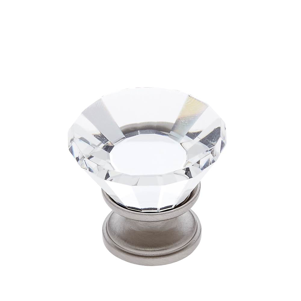 JVJ Hardware - Pure Elegance Collection Satin Nickel Finish 30 mm (1-3/16'') Flat Top 31 percent Leaded Crystal Knob, Composition Leaded Crystal and Solid Brass - Satin Nickel