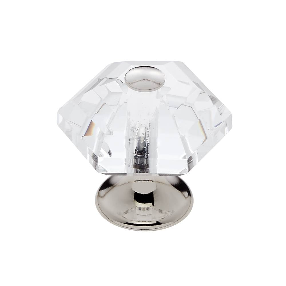 JVJ Hardware - Pure Elegance Collection Polished Nickel Finish 30 mm (1-3/16'') 6 Sided 31 percent Leaded Crystal Knob, Composition Leaded Crystal and Solid Brass - Polished Nickel