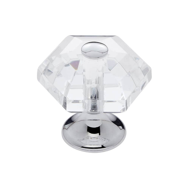 JVJ Hardware - Pure Elegance Collection Polished Chrome Finish 30 mm (1-3/16'') 6 Sided 31 percent Leaded Crystal Knob, Composition Leaded Crystal and Solid Brass - Polished Chrome