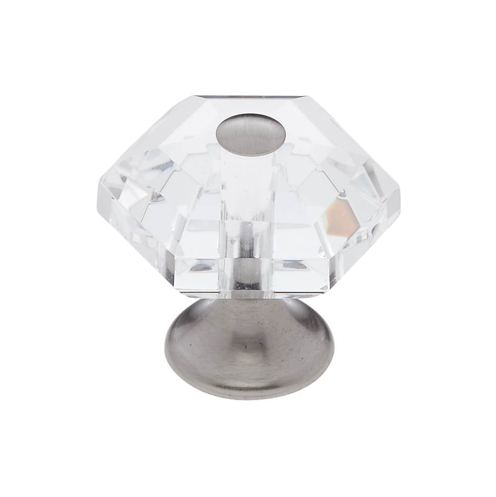 JVJ Hardware - Pure Elegance Collection Satin Nickel Finish 30 mm (1-3/16'') 6 Sided 31 percent Leaded Crystal Knob, Composition Leaded Crystal and Solid Brass - Satin Chrome