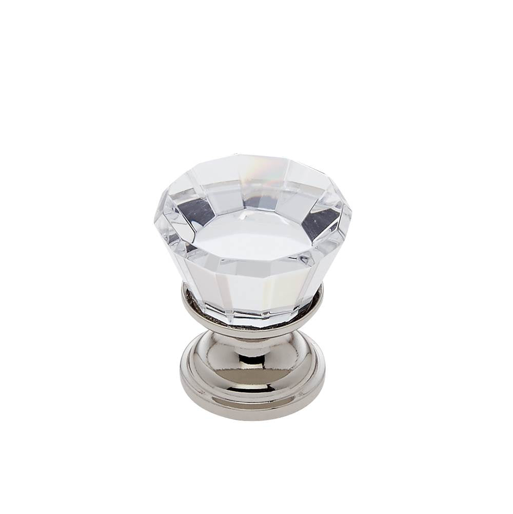 JVJ Hardware - Pure Elegance Collection Polished Nickel Finish 22 mm (7/8'') Flat Top 31 percent Leaded Crystal Knob, Composition Leaded Crystal and Solid Brass - Polished Nickel