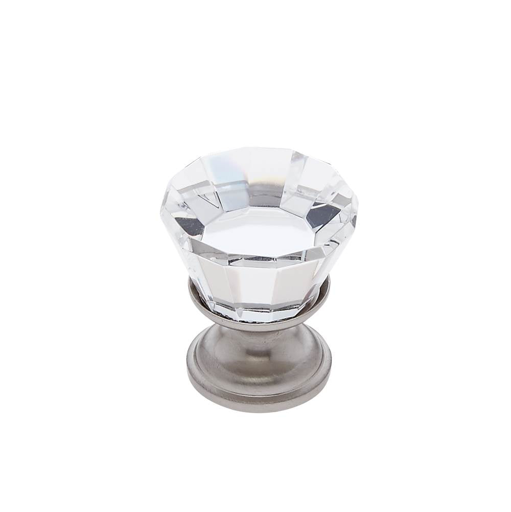 JVJ Hardware - Pure Elegance Collection Satin Nickel Finish 22 mm (7/8'') Flat Top 31 percent Leaded Crystal Knob, Composition Leaded Crystal and Solid Brass - Satin Nickel