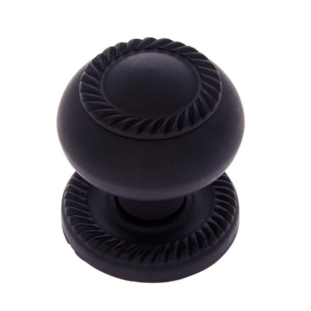 JVJ Hardware - Classic Collection Matte Black Finish 1-1/4'' Rope Knob w/Back Plate, Composition Solid Brass - Matte Black